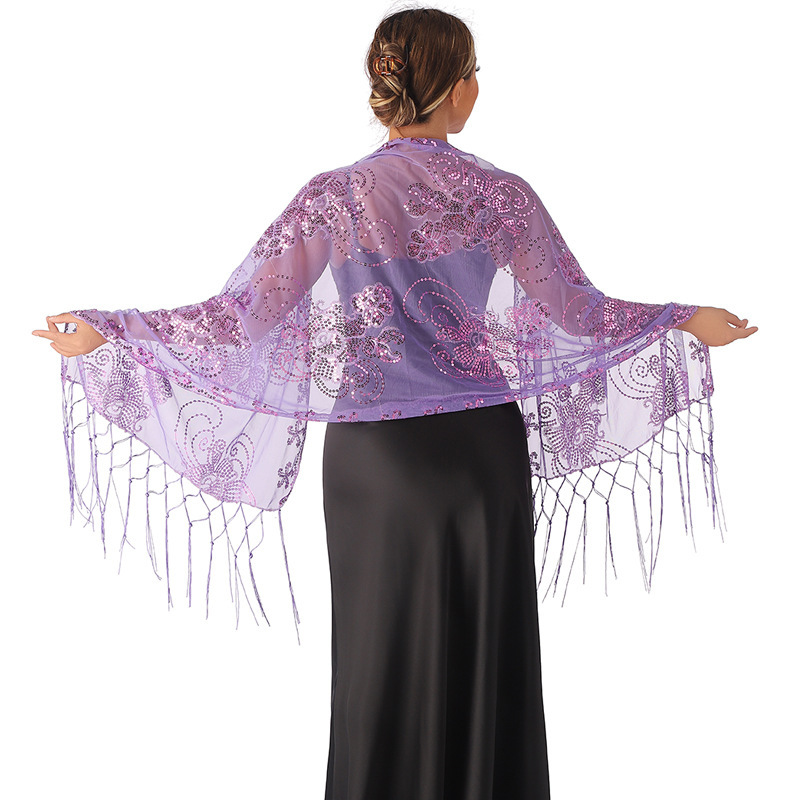 European and American Style Sequined Large Floral Embroidered Shawl, Qipao, Wedding Dress, Evening Gown, Banquet Sequined Shawl, Beautiful Girl's Veil European and American Style Sequined Large Floral Embroidered Shawl, Qipao, Wedding Dress, Evening Gown, Banquet Sequined Shawl, Beautiful Girl's Veil