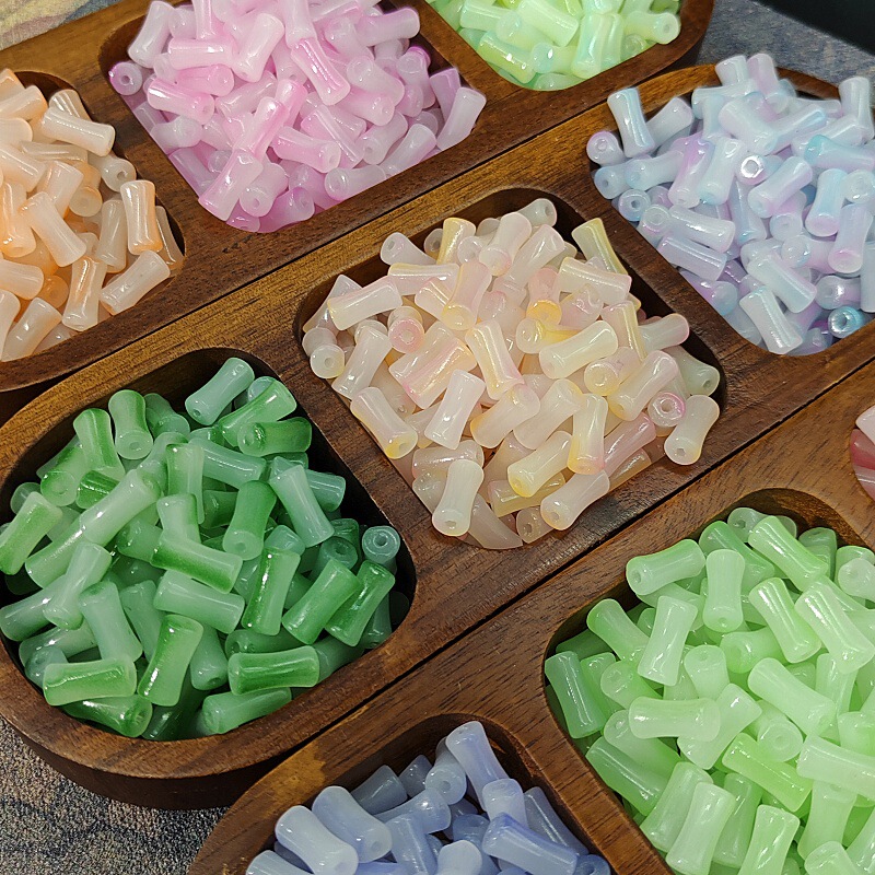 6X12mm Glass Gradient Bamboo Imitation Jade Beads Antique Bead Jewelry Handmade DIY Hair Accessories Bracelet Glaze