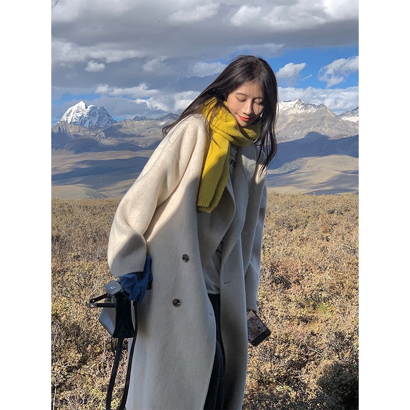 Ekool 10.4% Alpaca 89.6% Sheep Wool Double-Sided Outwear for Women Autumn and Winter High Weight Soft Waxy Woolen Outwear