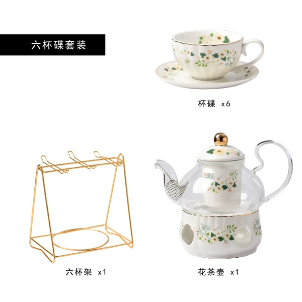 Small floral flower 1 pot 1 seat 6 cups and saucers 1 iron stand