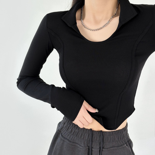 Women's 2025 U-Neck Design-Sensitive Base Shirt for Spring and Summer with a Sense of Elegance and a Hot Girl V-Neck Stylish Upper Shirt