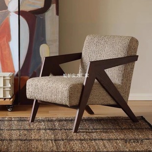 Single Sofa Chair Richard French Mid-Century Style Living Room Balcony Leisure Chair Solid Wood Designer Sofa Single Chair