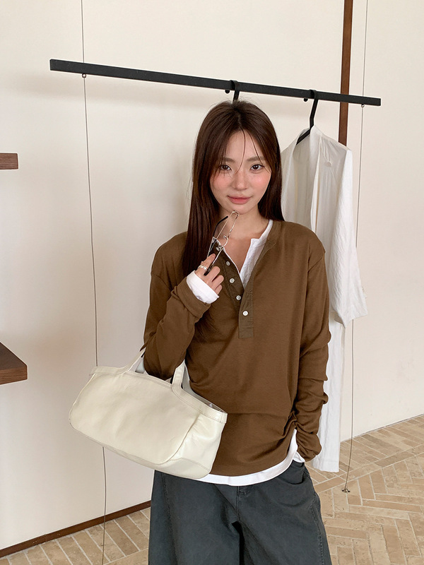 广州十三行2025秋亨利领单排扣柔软亲肤休闲百搭针织打底女02986|undefined