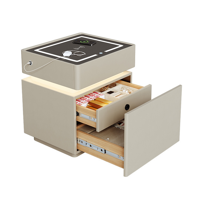 Smart bedside table2025 nuevo modelo simple de madera sólida con armario de almacenamiento oculto multifuncional con bloqueo de la cama
