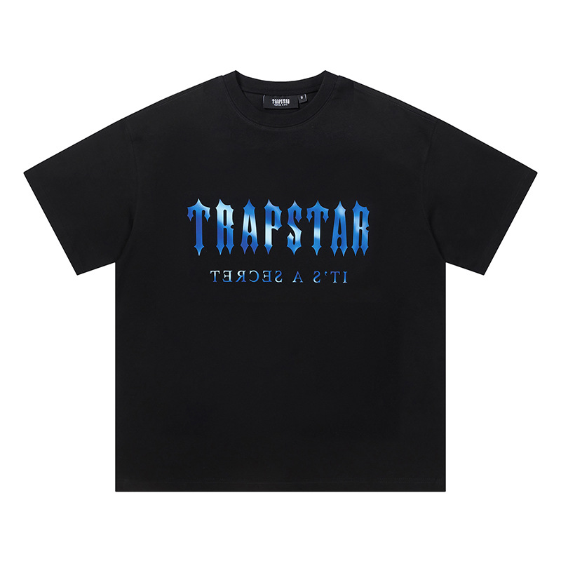 Venta al por mayor trampa gradiente letra cabeza de tigre manga corta europea y americana alta calle moda marca trampa estrella impresa camiseta suelta estrella