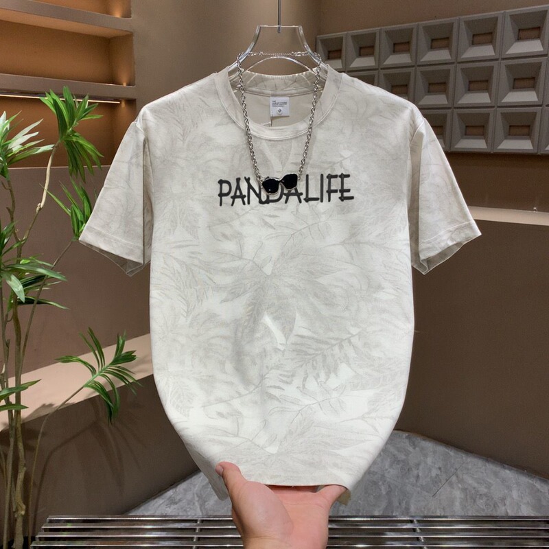 Spring New Trendy Men's Short-Sleeve T-Shirt with Panda Print, Casual Loose-Fit Men's Half-Sleeve Base Shirt