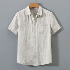 夏のリネンシャツメンズ半袖薄手ルーズリネントップ中国風日本レトロカジュアルコットンとリネンシャツ