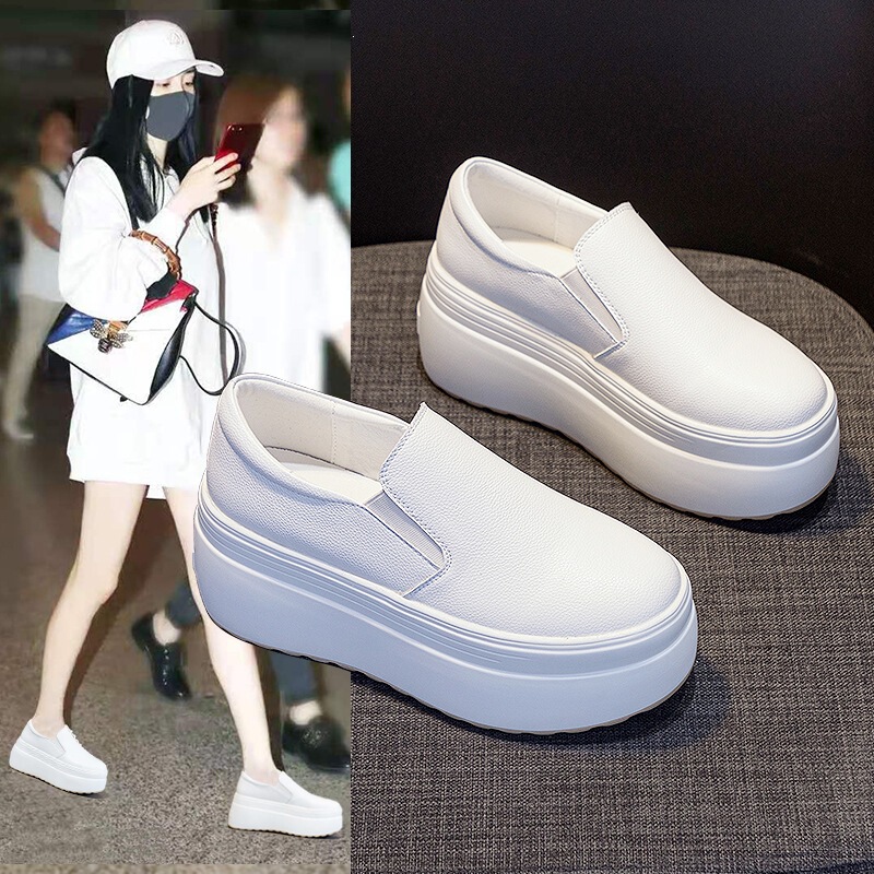 Spring height-increasing slip-on white shoes for women, new platform versatile loafers, casual thick-soled shoes for women 2026 Spring height-increasing slip-on white shoes for women, new platform versatile loafers, casual thick-soled shoes for women 2026