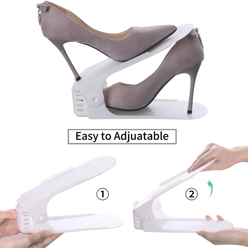 20 estantes de plástico en capas, ahorro de espacio, soporte de almacenamiento de zapatos de doble capa, artefacto de almacenamiento de zapatos ajustable