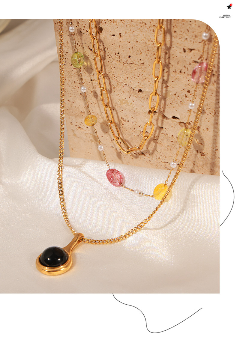 Lady Style Lady Geometric Agate Tiger Eye Titanium Steel Wholesale Pendant Necklace