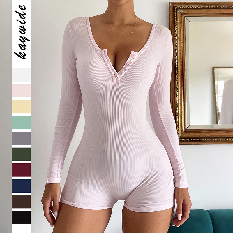 Kaikuo European and American Yoga Sports Solid Color Long-Sleeve Shorts Jumpsuit Women's Clothing 2025 Autumn and Winter Amazon Independent Site