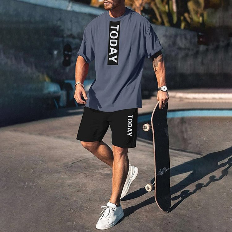 2023 camiseta de moda de verano corriendo fitness cuello redondo manga corta 3D impresión de los hombres de comercio exterior traje de Deportes de calle