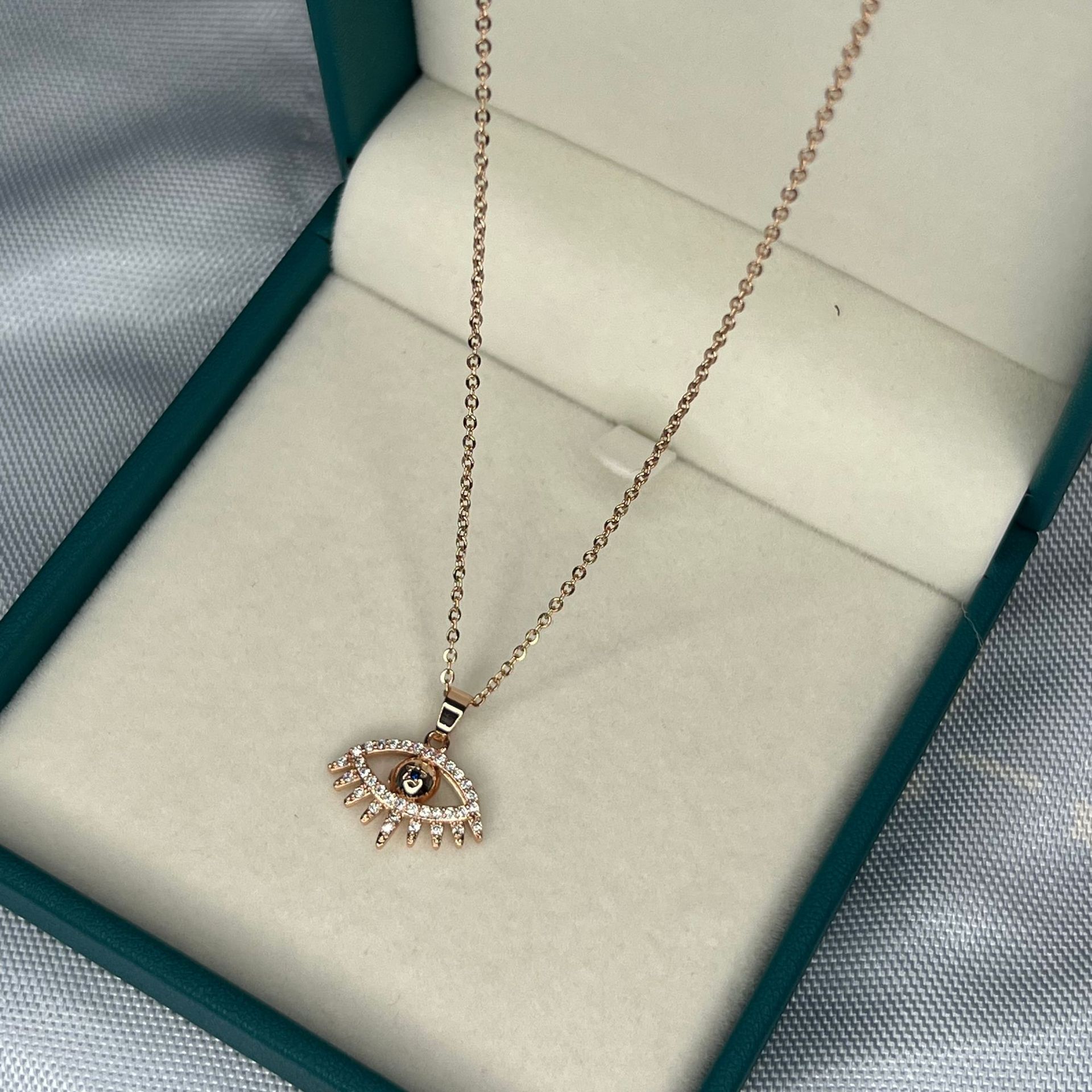 Simple Style Devilu0027S Eye Titanium Steel Inlay Rhinestones Pendant Necklace 1 Piece