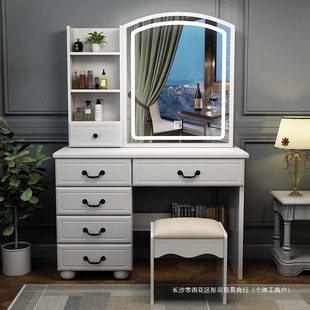 Simple Dressing Table Bedroom Modern Simple Small Apartment Rental House Sliding Mirror with Light Dressing Table Storage Cabinet Integrated