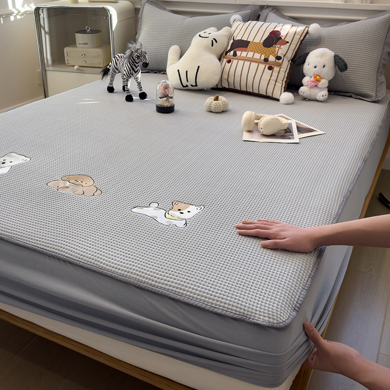 2025 nuevo estilo waffle cool silueta de seda de hielo sábana de cama de una sola pieza funda protectora de colchón fresco funda de cama de dibujos animados