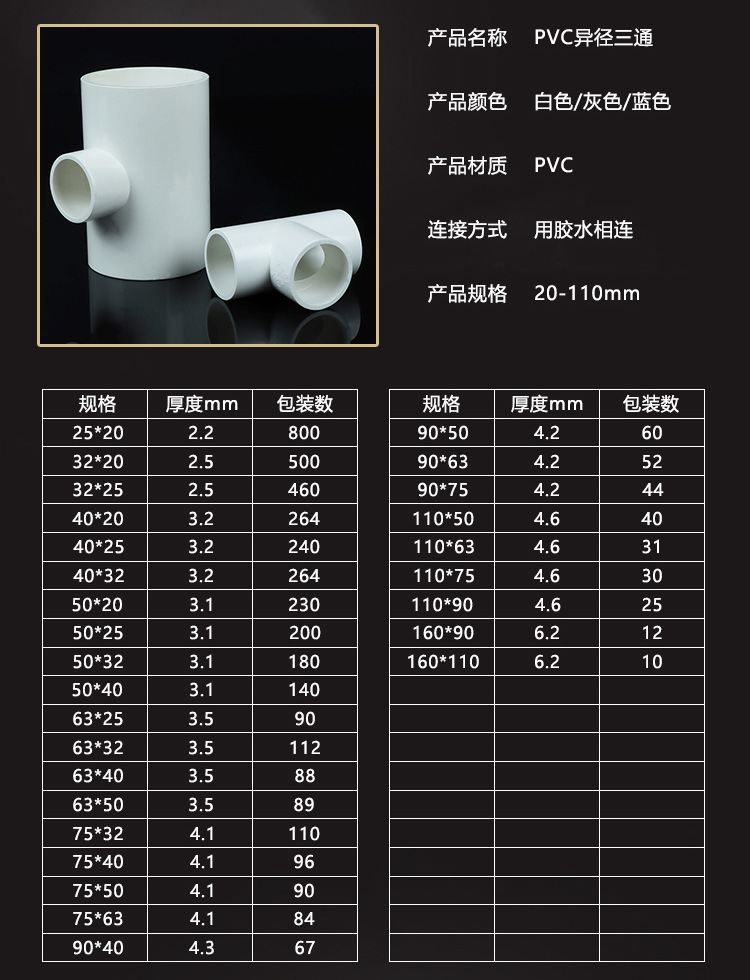 pvc给水三通 异径 变径 三通 异径三通 规格齐全 水产养殖配件-阿里巴巴