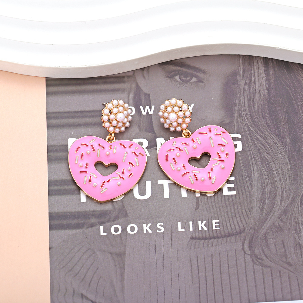 Cute Heart Shape Zinc Alloy Enamel Artificial Pearls Women's Drop Earrings display picture 1