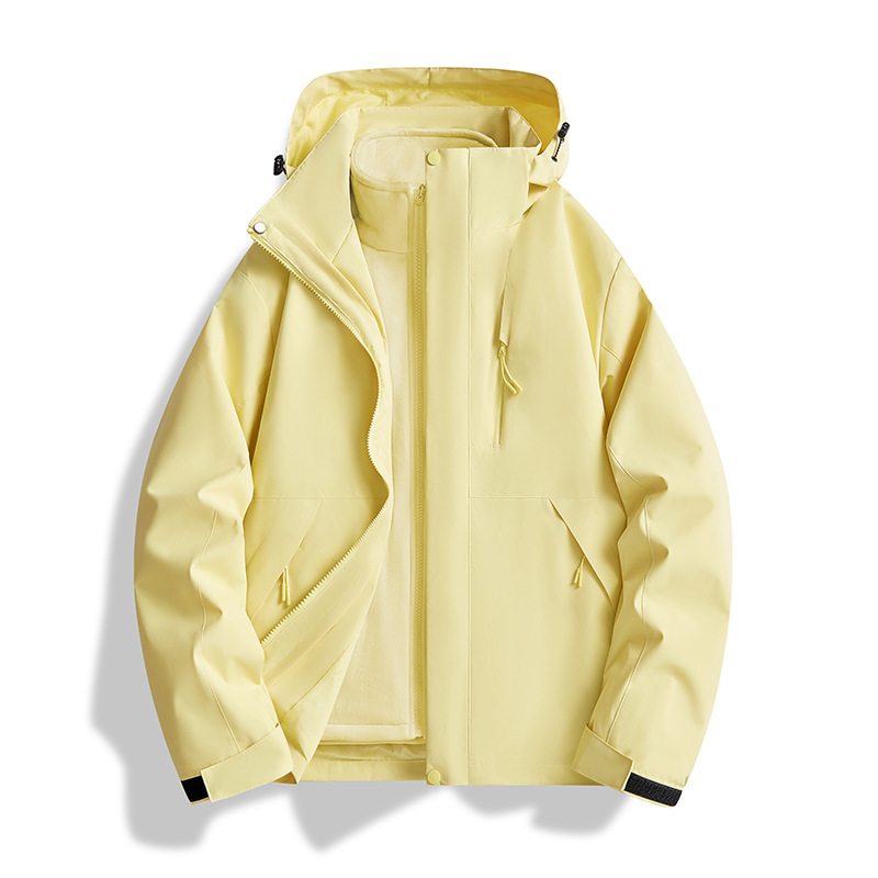 Moon Shadow Yellow Jacket Women's Autumn and Winter New Jacket Men's Three-In-One Detachable Outdoor Windproof and Waterproof Mountaineering Jacket