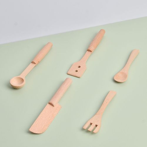 Yiwang wooden play house kitchen toys log cooking toys beech wood tableware pan wok