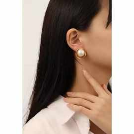 ins圆形麻花粉光珍珠韩国简约气质耳钉复古哑光精致925银针耳饰女