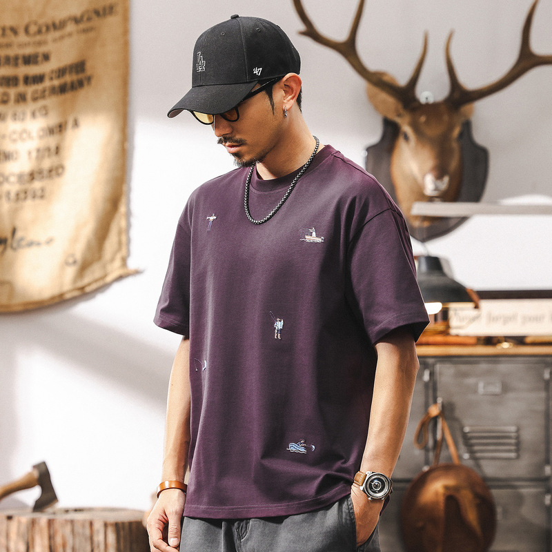 [7A Antibacterial, Anti-Mite, Cool Feeling] Xinjiang Long-Staple Cotton Short-Sleeved T-Shirt for Men, Summer 2026 New Embroidered Top for Men
