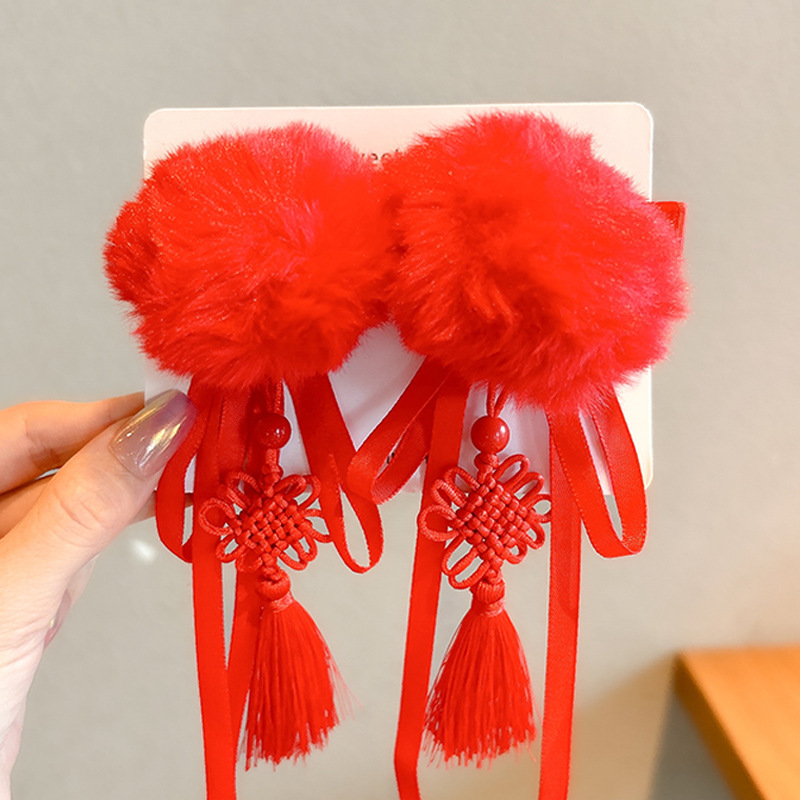 10 flecos de bola de pelo rojo de cinta de estilo antiguo