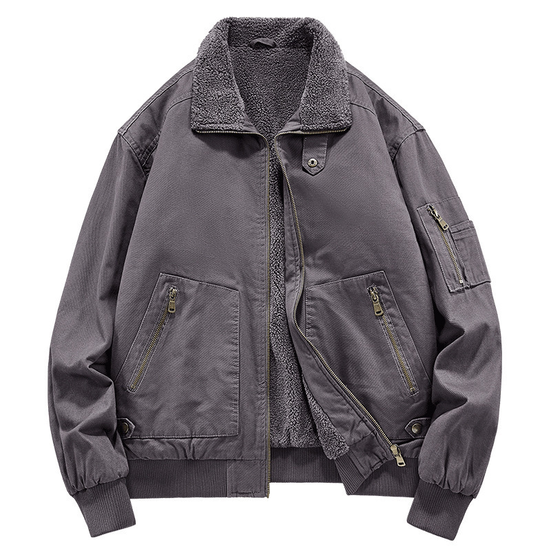 Cross-Border Autumn and Winter Men's Fleece-Lined Washed Cotton Jacket, Trendy and Versatile, Soft, Skin-Friendly, Waterproof, Windproof, Warm and Comfortable