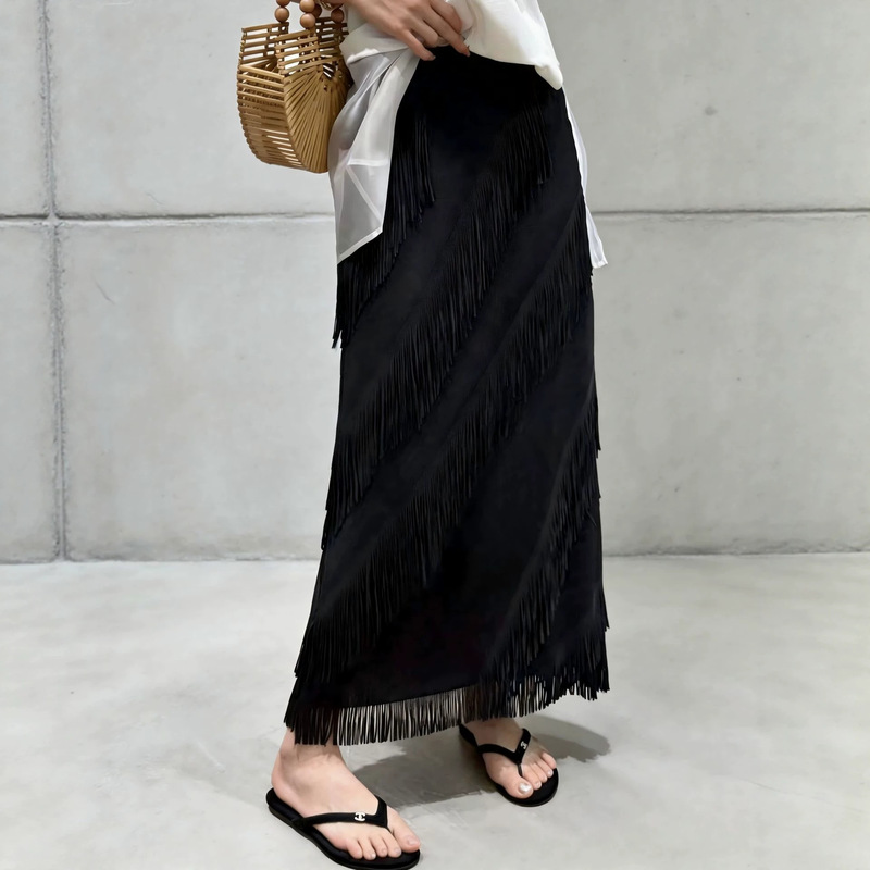Factory Hot-Selling Multi-Layered Tassel Skirt for Women, Mid-Length Irregular High-Waisted Long Skirt, Slimming and Hip-Covering Tassel Skirt Factory Hot-Selling Multi-Layered Tassel Skirt for Women, Mid-Length Irregular High-Waisted Long Skirt, Slimming and Hip-Covering Tassel Skirt