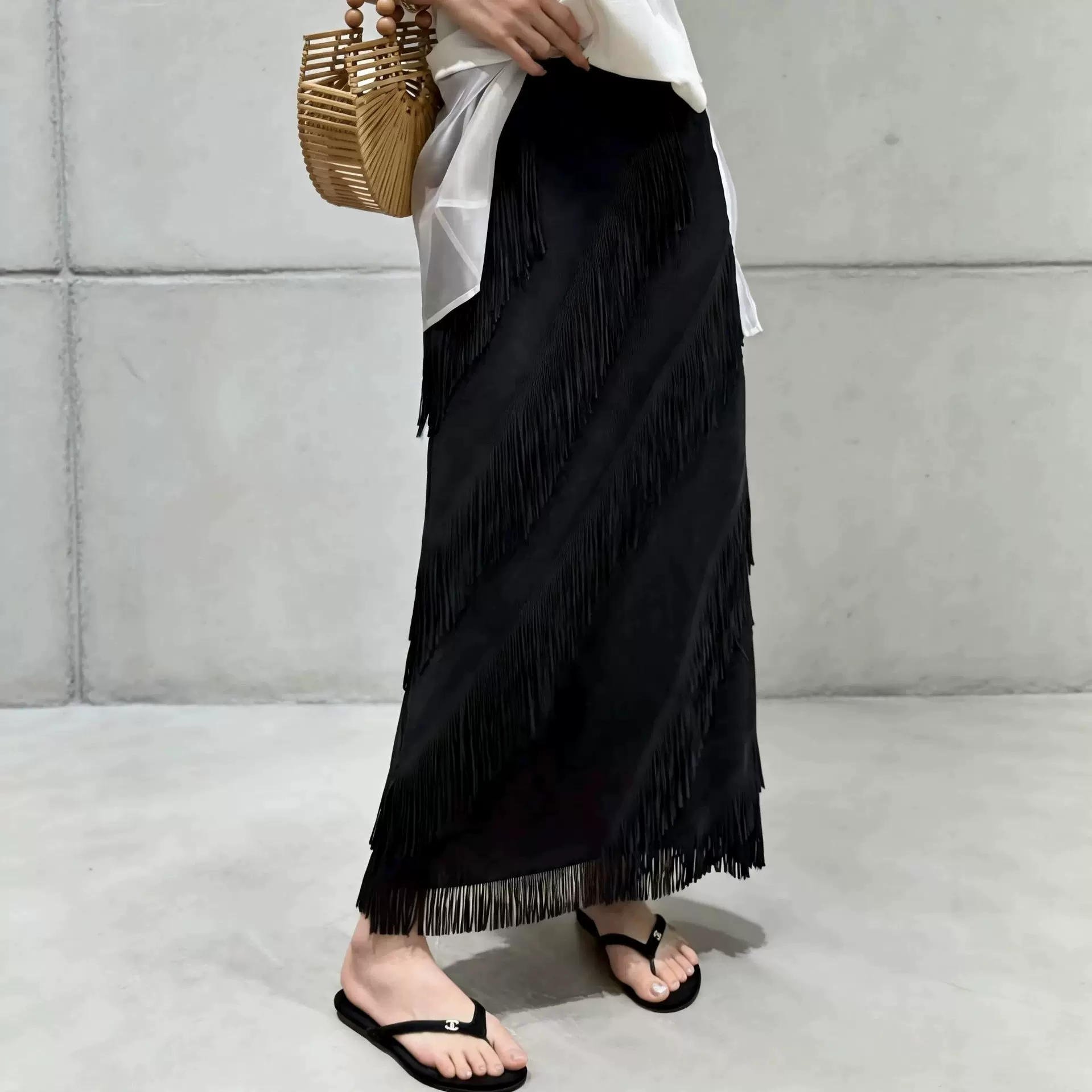 工厂爆款多层次流苏半身裙女中长款不规则高腰长裙显瘦遮胯流苏裙