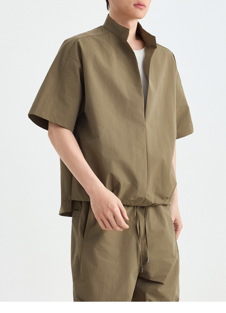 Bộ đồ thể thao nam 2 mảnh áo sơ mi cổ đứng không nút phối quần short — Quần Short Màu Xanh Đen (91680) chi tiết 21