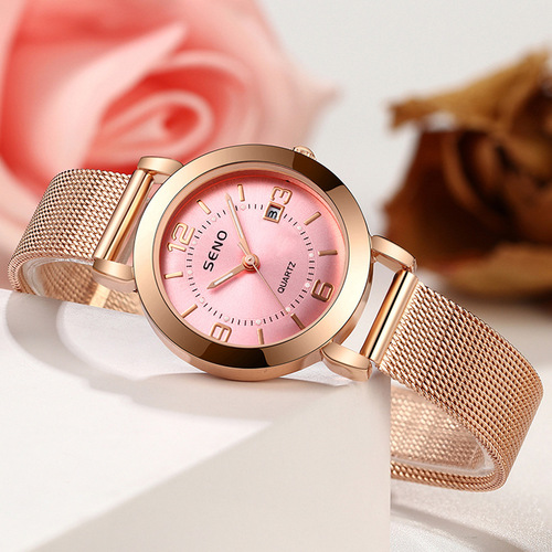 Mesh belt fully automatic non-mechanical women's watch luminous waterproof single calendar female student steel band watch