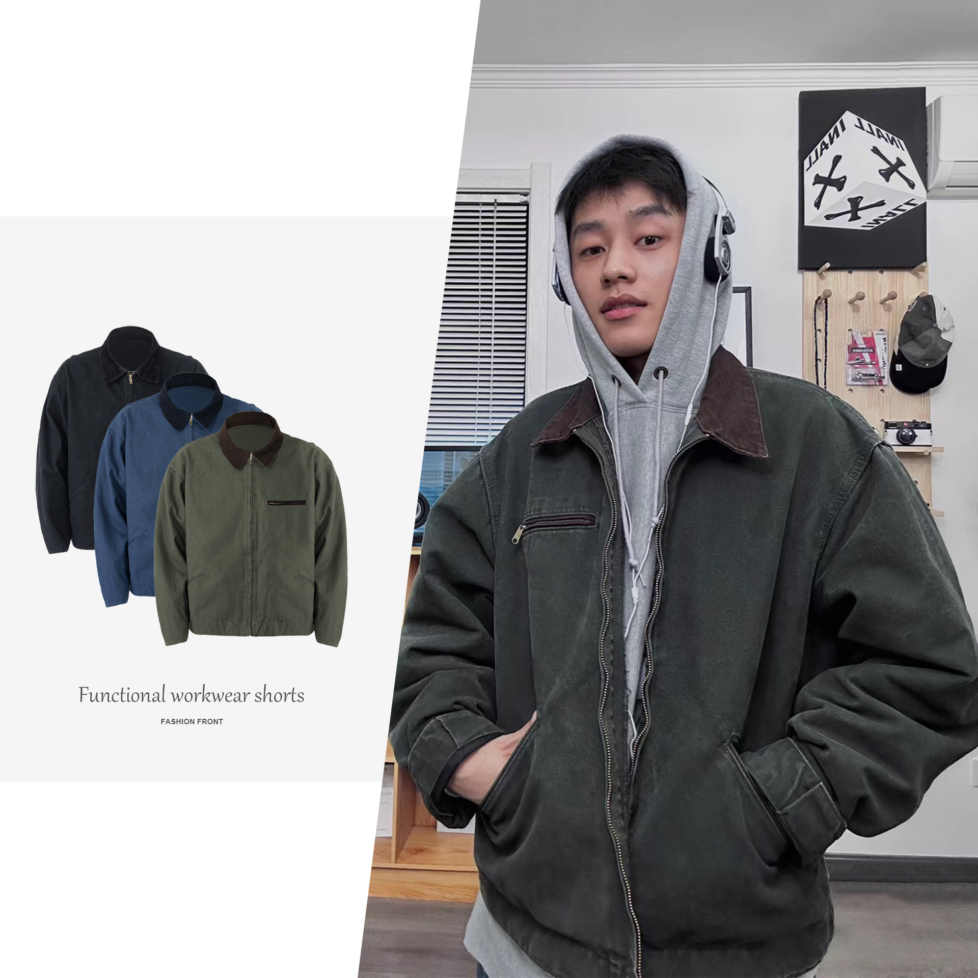 【CSMY】美式復古做舊底特律工裝J97夾克男秋冬cleanfi翻領外套潮