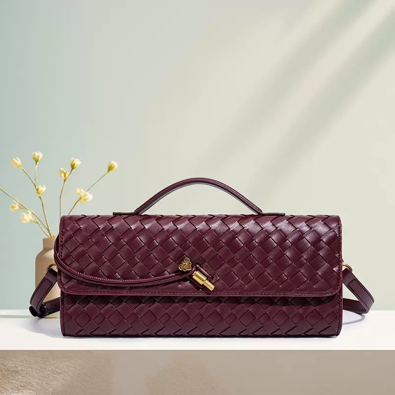 跨境高级感编织单肩法棍包时尚精致横款手拿晚宴包百搭女士斜跨包