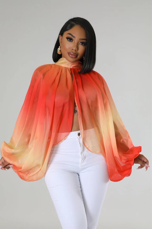 2023 spring and summer new European and American women's Amazon sexy loose translucent long sleeve printed top 2023 spring and summer new European and American women's Amazon sexy loose translucent long sleeve printed top