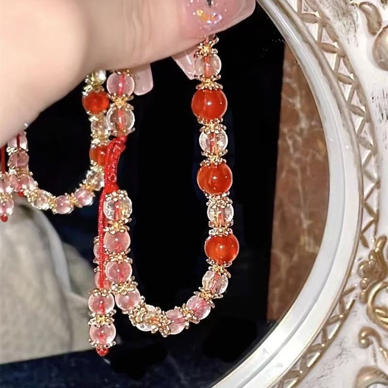 Campana tejida a mano cuerda roja pequeño libro rojo Miaojiang corazón de niña brillante pulsera joyería de mano con el mismo juego al por mayor