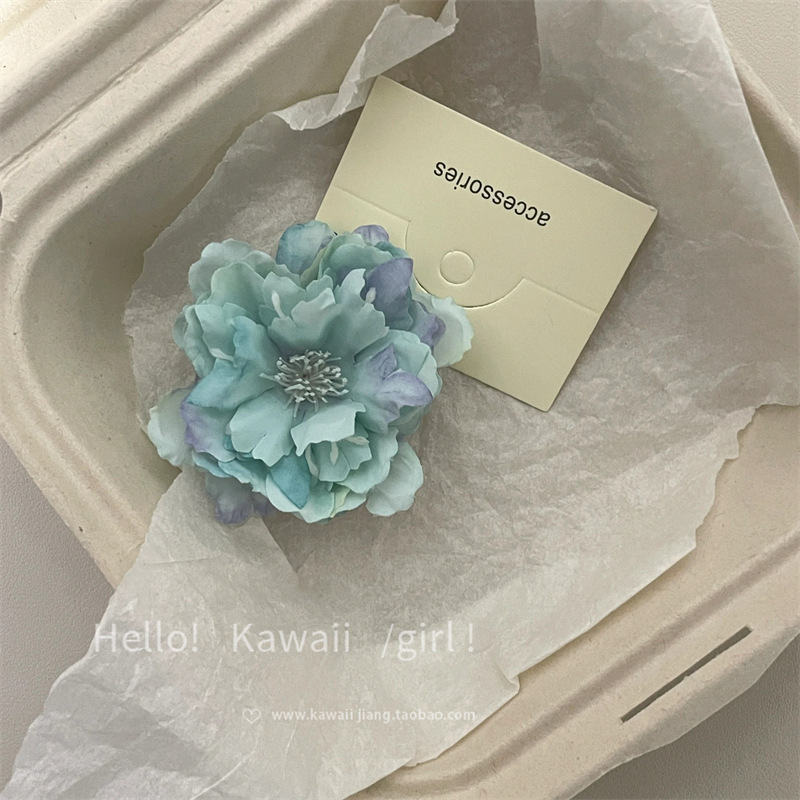 梦幻蓝山茶花发夹仿真花朵侧边夹甜美清新纯欲风海边度假饰品|undefined