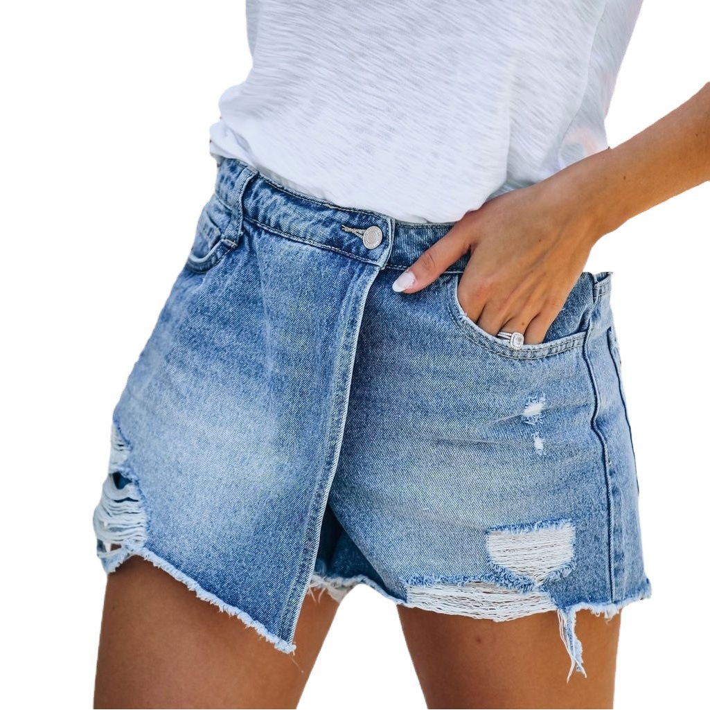 Shorts de Mezclilla Deslavados Casuales de Verano Estilo Europeo y Americano 2025, Shorts de Mezclilla Azul Claro para Mujer