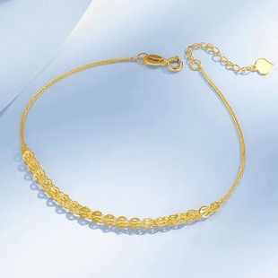 18K Gold Half Phoenix Tail Bracelet for Women Au750 Adjustable Plain Gold Bracelet Simple and Versatile Xiaohongshu Hot Style Gift to Girlfriend