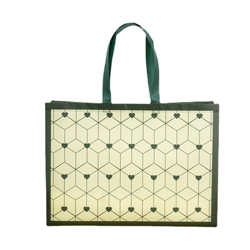 Green Heart Laminated Non-Woven Fabric Bags for Clothing Stores, Hand-Take Bags, Wholesale, Simple and Elegant Shopping Bags, Gift Bags