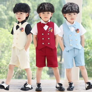 Children's Vest Suit Boy Summer British Style Small and Medium-Sized Children's Performance Boy Suit Host Wedding Flower Girl Dress