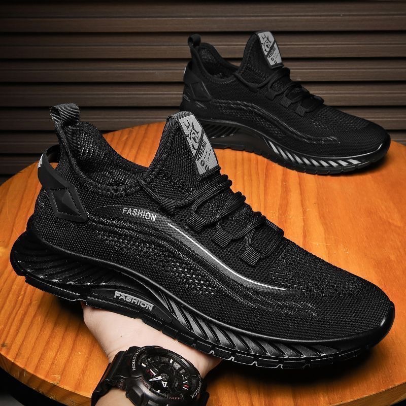 Chaussures de course respirantes Flyweave pour hommes, été, semelle souple, chaussures décontractées en maille, blanches et noires, à lacets, polyvalentes, pour jeunes_voghion.com