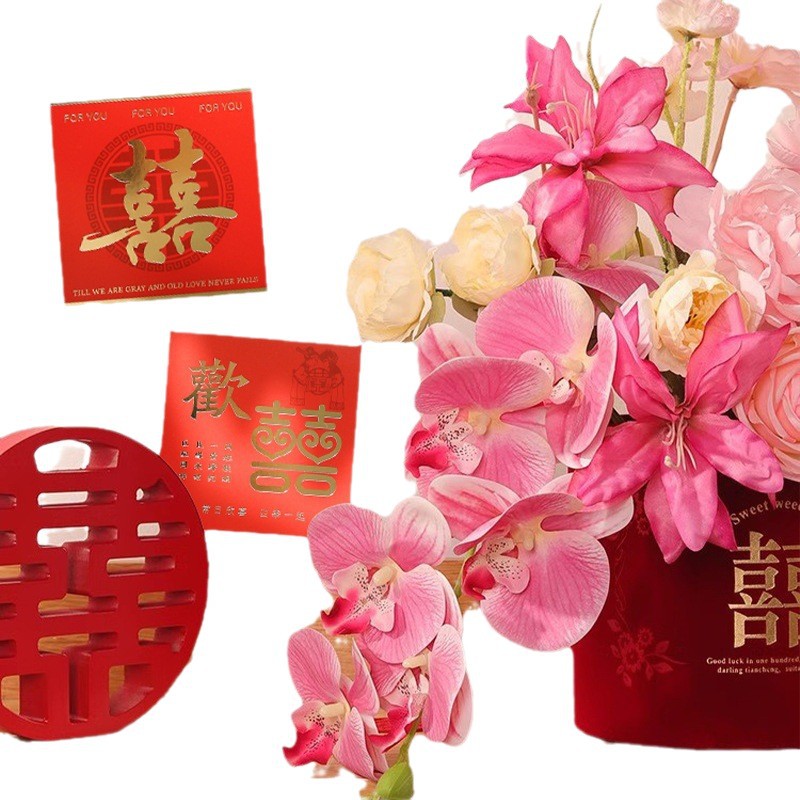 Tarjeta de felicitación de estilo chino suministros de decoración de boda Tarjeta de bendición de boda caja de regalo ramo postal de embalaje