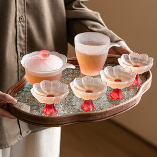 Pink Glass Kung Fu Tea Set for Women's Household Heat-Resistant Exquisite Covered Bowl Male Cup Tea Cup 2025 New Style