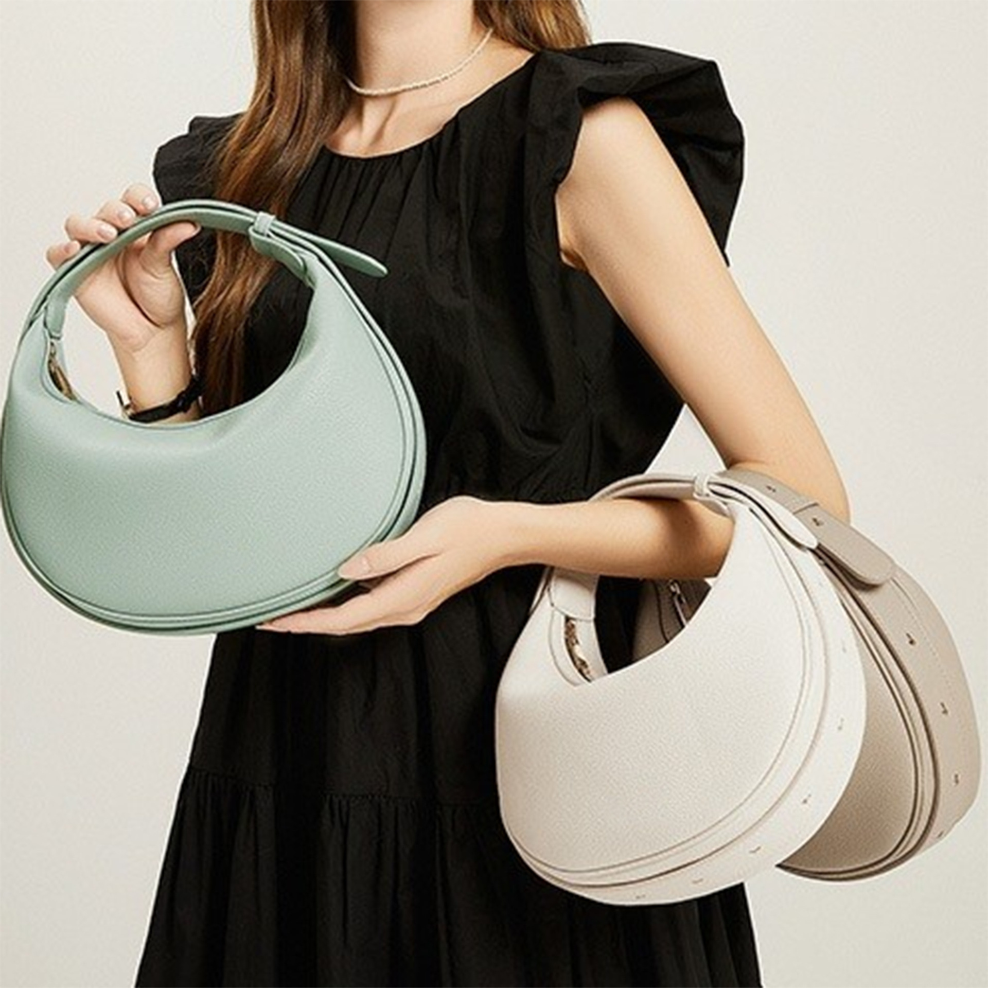 750g Weight Women's Pu Leather Solid Color Basic Classic Style Dumpling Shape Zipper Underarm Bag