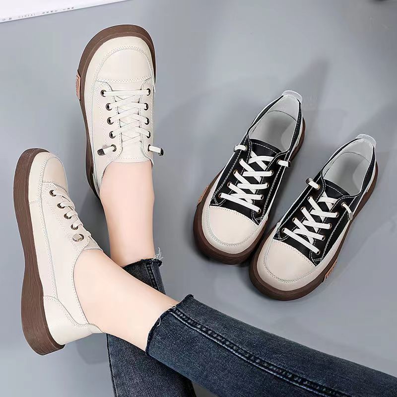 新品小白鞋软底新款脚蹬百搭轻便透气平底休闲单鞋女鞋皮鞋
