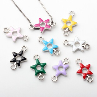 Korean style simple alloy color dripping Mini Star double hanging connector small pendant diy handmade accessories