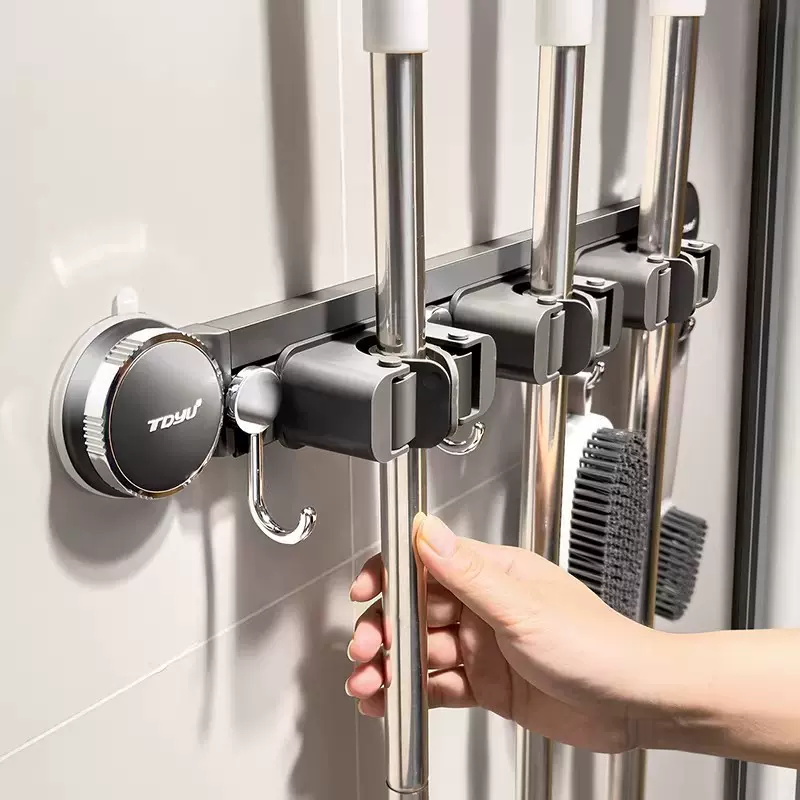 卫生间吸盘拖把壁挂夹浴室免打孔神器固定挂钩扣扫把置物收纳挂架