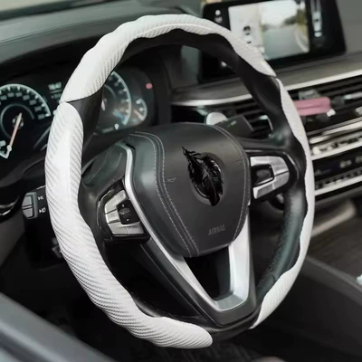 Style Anti-Glare Car Steering | Steering wheel cover - 2-groove-buckle-wavy-bright-film-white-3-pack-38cm