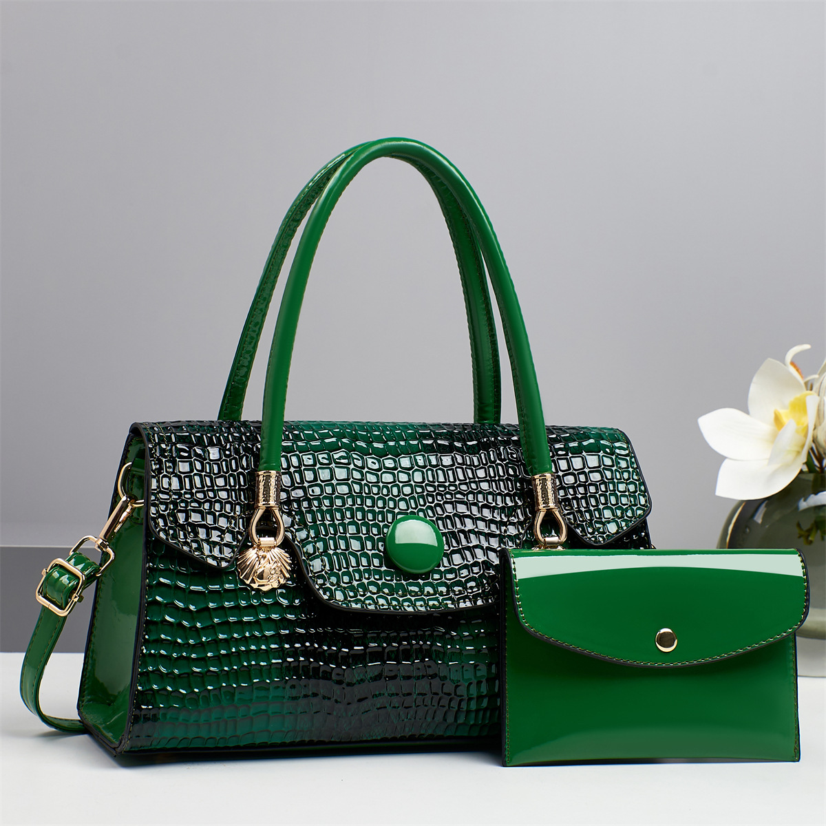 Retro schoudertas met krokodillenmotief, dames tas met gestructureerde flap_voghion.com