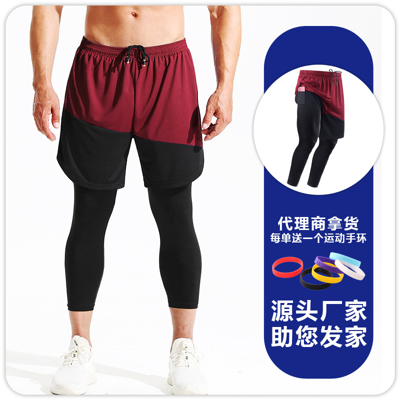 Pantalones de baloncesto deportivos para hombres de cuatro estaciones pantalones ajustados pantalones cortos de dos piezas falsos pantalones cortos de dos en uno pantalones cortos de secado rápido